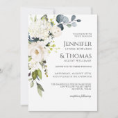 Witte rozen en hortensia's Elegante bloemenbruilof Kaart (Voorkant)