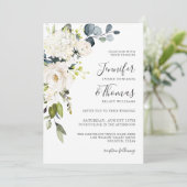 Witte rozen en hortensia's Elegante bloemenbruilof Kaart (Staand voorkant)