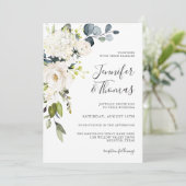 Witte rozen en hortensia's Elegante bloemenbruilof Kaart (Staand voorkant)