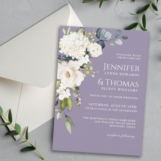 Witte rozen en hortensia's Elegante bloemenbruilof Kaart