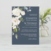 Witte rozen en hortensia's Elegante bloemenbruilof Kaart (Staand voorkant)