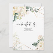 Witte rozen en hortensia's goud glitter bruids kaart (Achterkant)