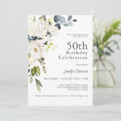 Witte Rozen en Hydrangeas Elegant 50ste verjaardag Kaart (Staand voorkant)