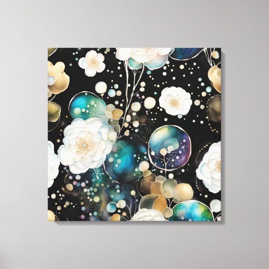 Witte Rozen En Iriserende Bubbel Abstract Canvas Afdruk (Voorkant)