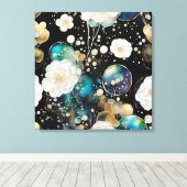 Witte Rozen En Iriserende Bubbel Abstract Canvas Afdruk (Insitu (Houten vloer))