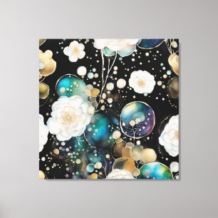 Witte rozen en iriserende bubbel Abstract Canvas Afdruk