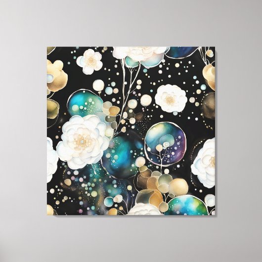 Witte rozen en iriserende bubbel Abstract Canvas Afdruk (Voorkant)