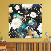 Witte rozen en iriserende bubbel Abstract Canvas Afdruk (Insitu (Woonkamer))