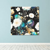 Witte rozen en iriserende bubbel Abstract Canvas Afdruk (Insitu (Houten vloer))