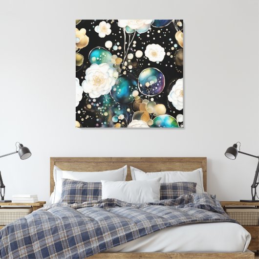 Witte rozen en iriserende bubbel Abstract Canvas Afdruk (Insitu (Slaapkamer))