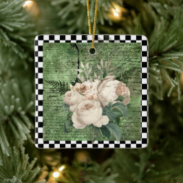 witte rozen en kastdroog keramisch ornament