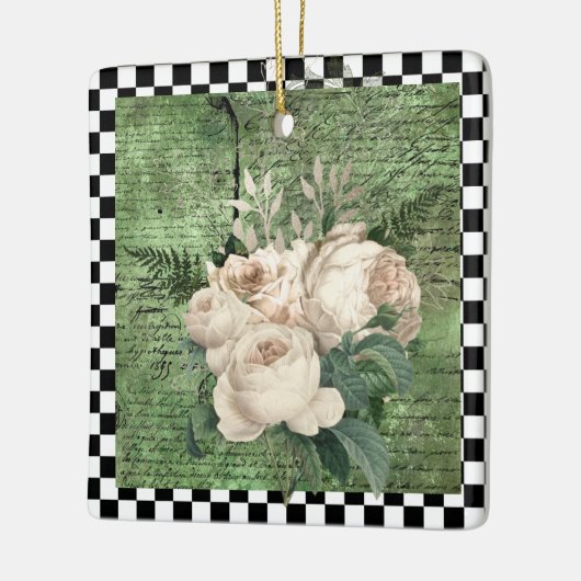  witte rozen en kastdroog keramisch ornament (Links)