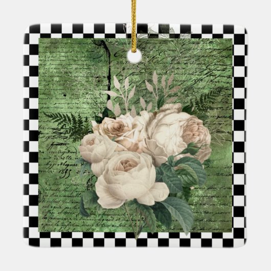  witte rozen en kastdroog keramisch ornament (Achterkant)