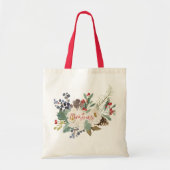 Witte rozen en kerstblaasjes tote bag (Voorkant)