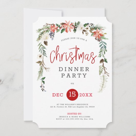 Witte rozen en kerstheilig diner Uitnodiging (Voorkant)