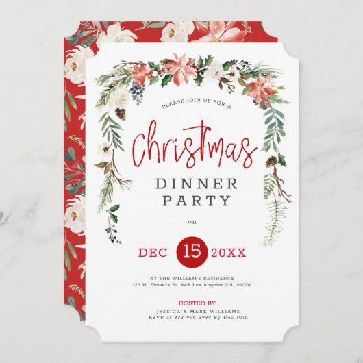 Witte rozen en kerstheilig diner Uitnodiging (Voorkant / Achterkant)