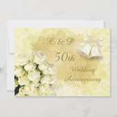 Witte rozen en klokken 50ste huwelijksjubileum kaart (Voorkant)