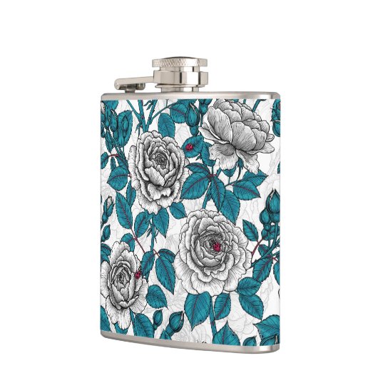 Witte rozen en ladybugs heupfles (Links)