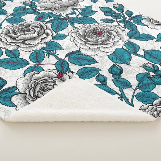 Witte rozen en ladybugs sherpa deken (3/4)
