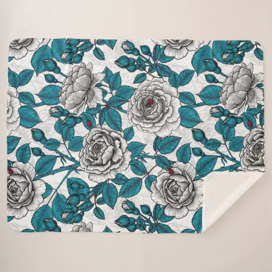 Witte rozen en ladybugs sherpa deken (Voorkant (horizontaal))
