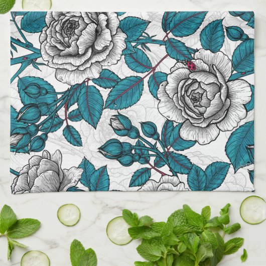 Witte rozen en ladybugs theedoek (Gevouwen)