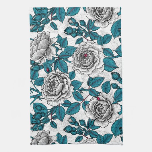 Witte rozen en ladybugs theedoek (Verticaal)