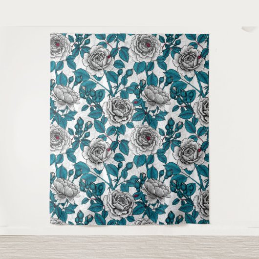 Witte rozen en ladybugs wandkleed (Voorkant)