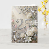 Witte Rozen en Lelies Zilveren Trouwdag Kaart (Gele Bloem)