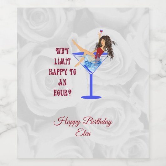 Witte rozen en meisje wijn etiket (Enkel label)