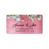 Witte rozen en metaalroze moderne bruiloft etiket (Voorkant)