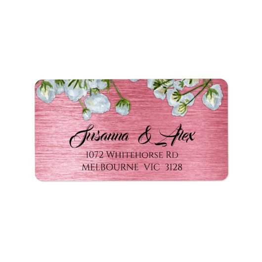 Witte rozen en metaalroze moderne bruiloft etiket (Voorkant)