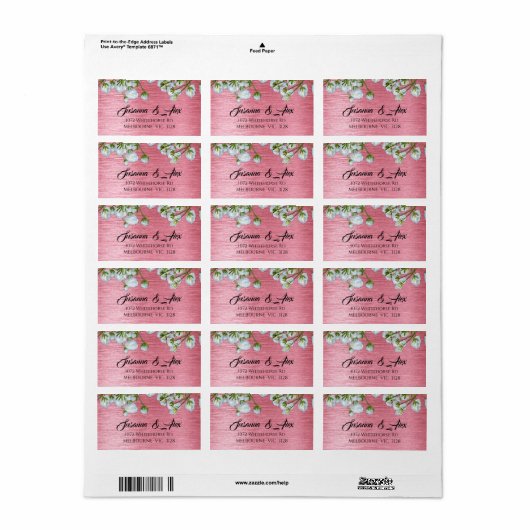 Witte rozen en metaalroze moderne bruiloft etiket (Full Sheet)