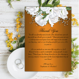 Witte Rozen en Metallic Sinaasappel bruiloft Bedankkaart