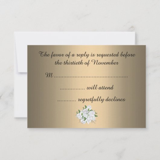 Witte rozen en metallische bruinbruidjes RSVP (Achterkant)