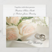 Witte rozen en ringen Weddenschap Kaart (Voorkant / Achterkant)