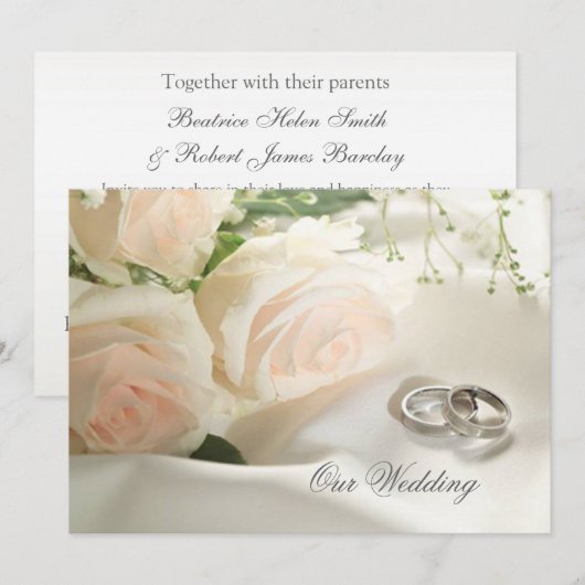 Witte rozen en ringen Weddenschap Kaart (Voorkant / Achterkant)