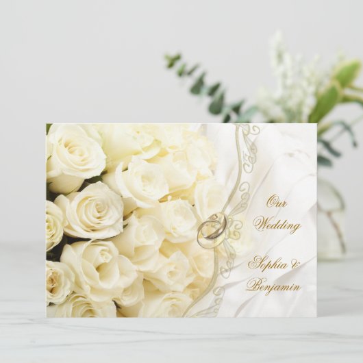 Witte rozen en ringen Weddenschap Kaart (Staand voorkant)