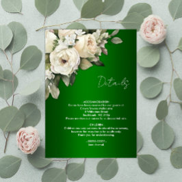 Witte Rozen en Smaragd Groene Boho Bruiloft Detail Informatiekaartje