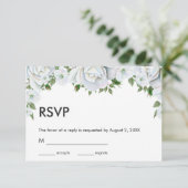 witte rozen en snijwanden RSVP kaartje (Staand voorkant)