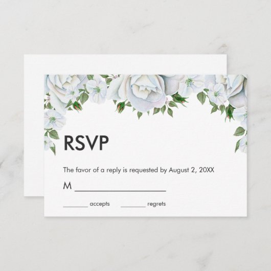 witte rozen en snijwanden RSVP kaartje (Voorkant / Achterkant)