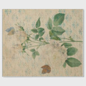 witte rozen en vlinder cadeaupapier (Vlak)