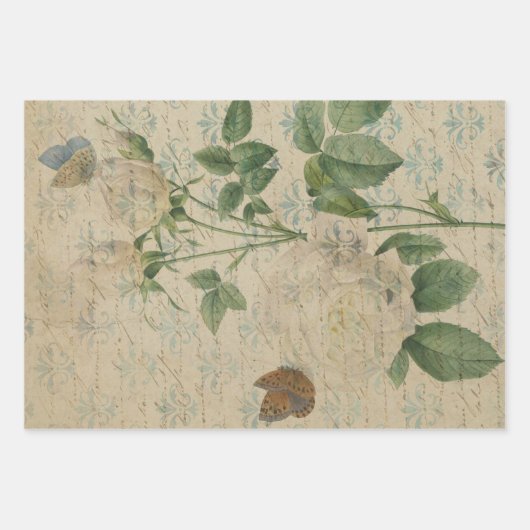  witte rozen en vlinder inpakpapier vel (Voorkant 3)