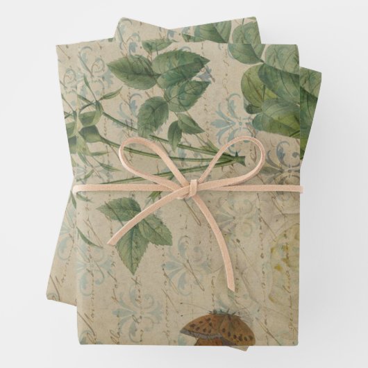  witte rozen en vlinder inpakpapier vel (In situ)