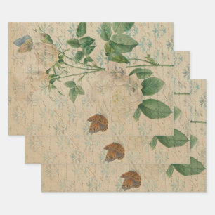 witte rozen en vlinder inpakpapier vel