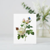 Witte Rozen en Vlinders door Redoute Briefkaart (Staand voorkant)