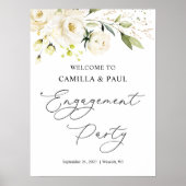 Witte rozen engagement party welkomstbord  poster (Voorkant)