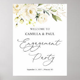 Witte rozen engagement party welkomstbord poster