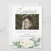 Witte rozen |Eucalyptus 4 Fotocollage Afstuderen Aankondiging (Voorkant)