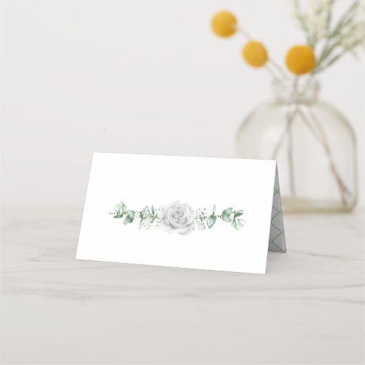 Witte Rozen Eucalyptus Baby's Ademplaats Kaarten Plaatskaartje (Achterkant)