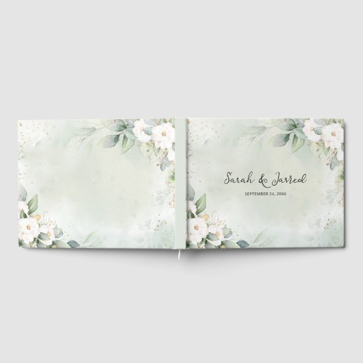 Witte rozen Eucalyptus bladeren Gastenboek (Volledig)